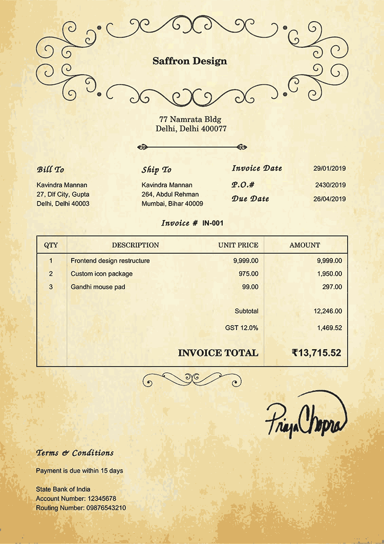 Invoice Template In Oldie