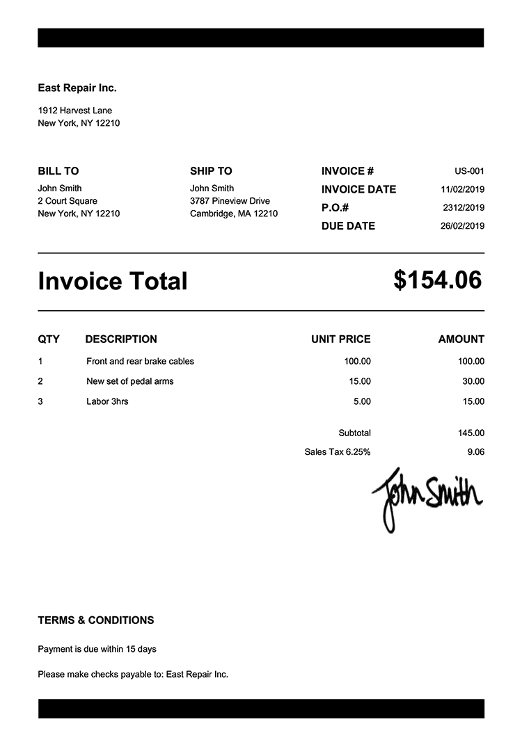 Invoice Template Us Band Black 