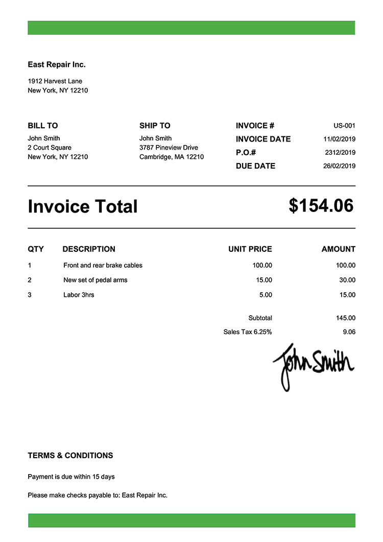 Invoice Template Us Band Green 