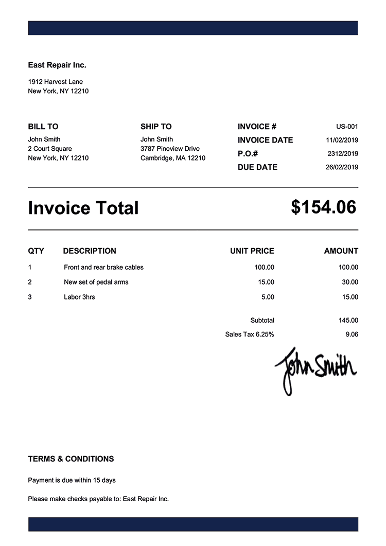 Invoice Template Us Band Navy Blue 