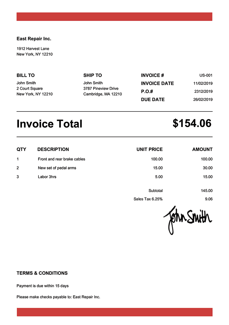 Invoice Template Us Band Red 