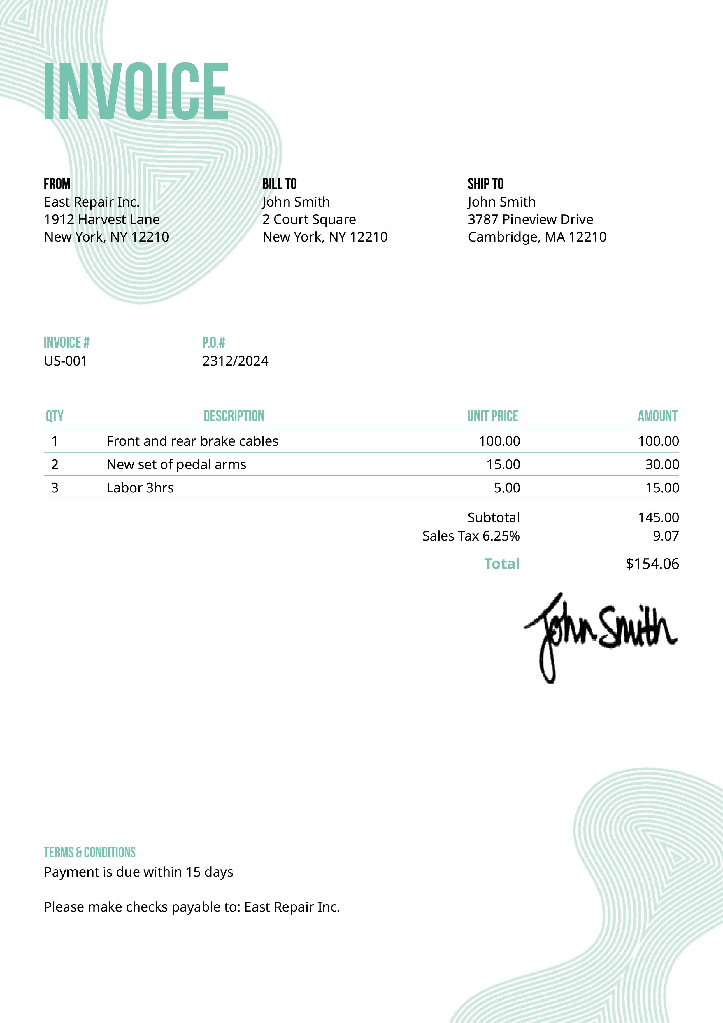 Invoice Template Us Blobs Turquoise 