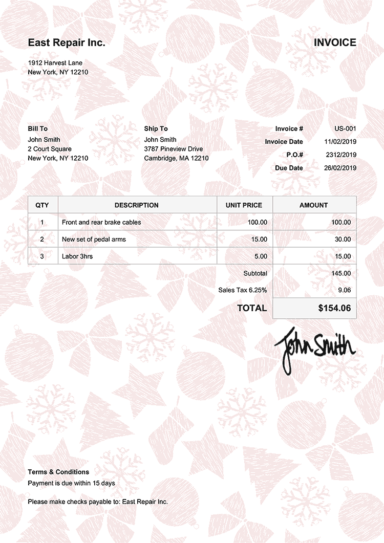 Invoice Template Us Christmas Pattern Red 