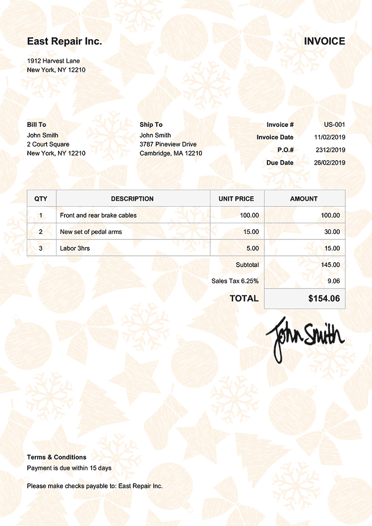 Invoice Template Us Christmas Pattern Yellow 