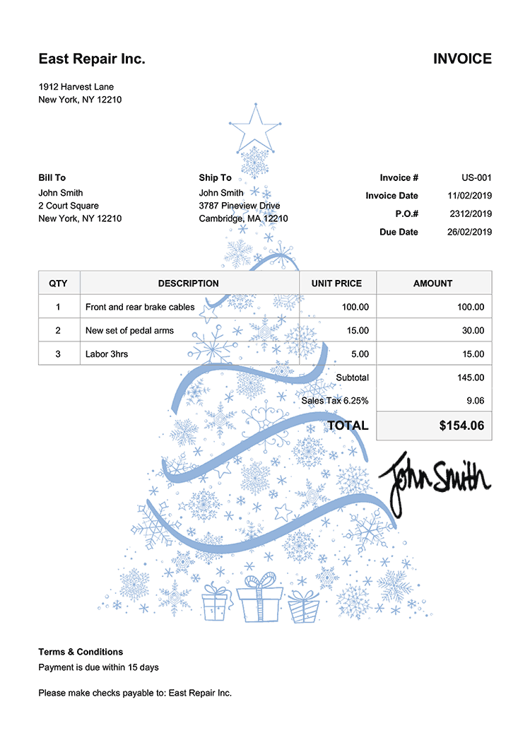 Invoice Template Us Christmas Tree Blue 