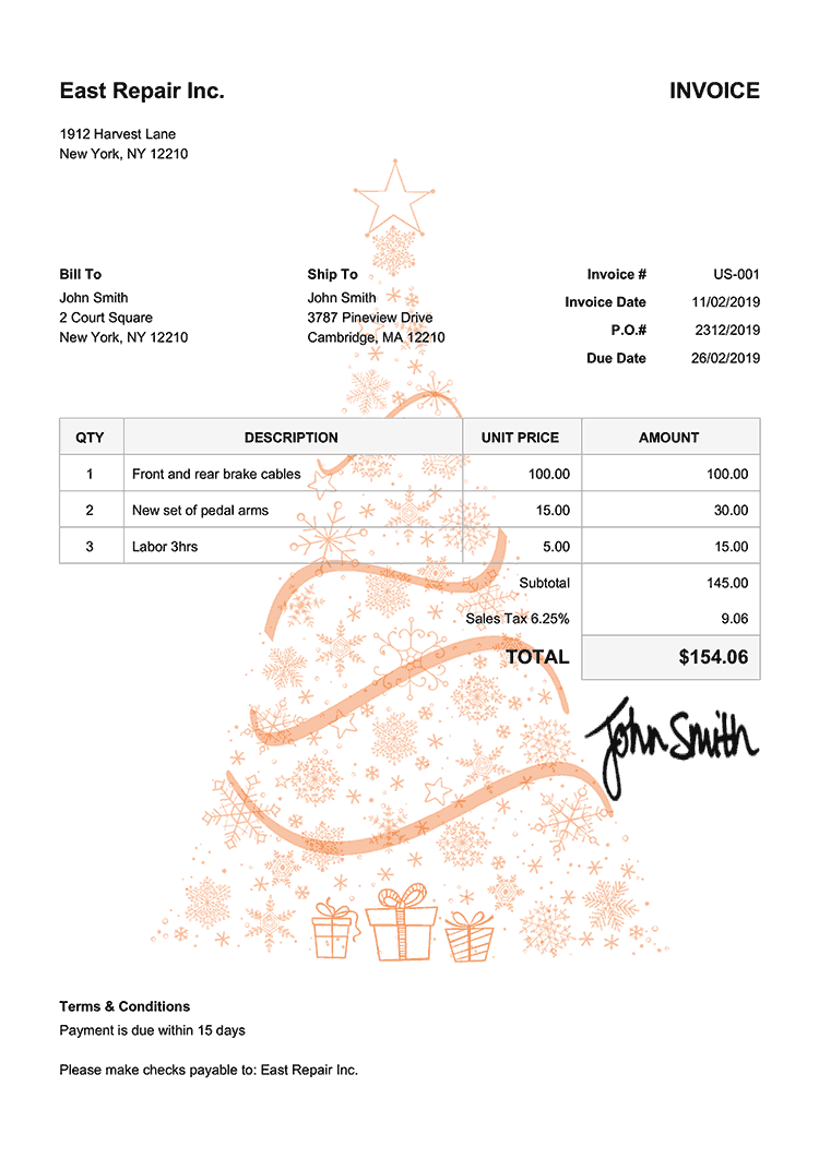 Invoice Template Us Christmas Tree Orange 