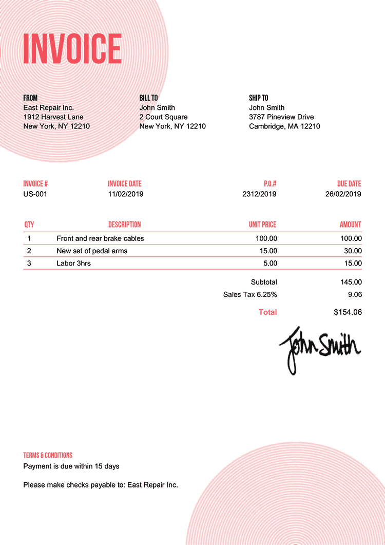 Invoice Template Us Circles Pink 