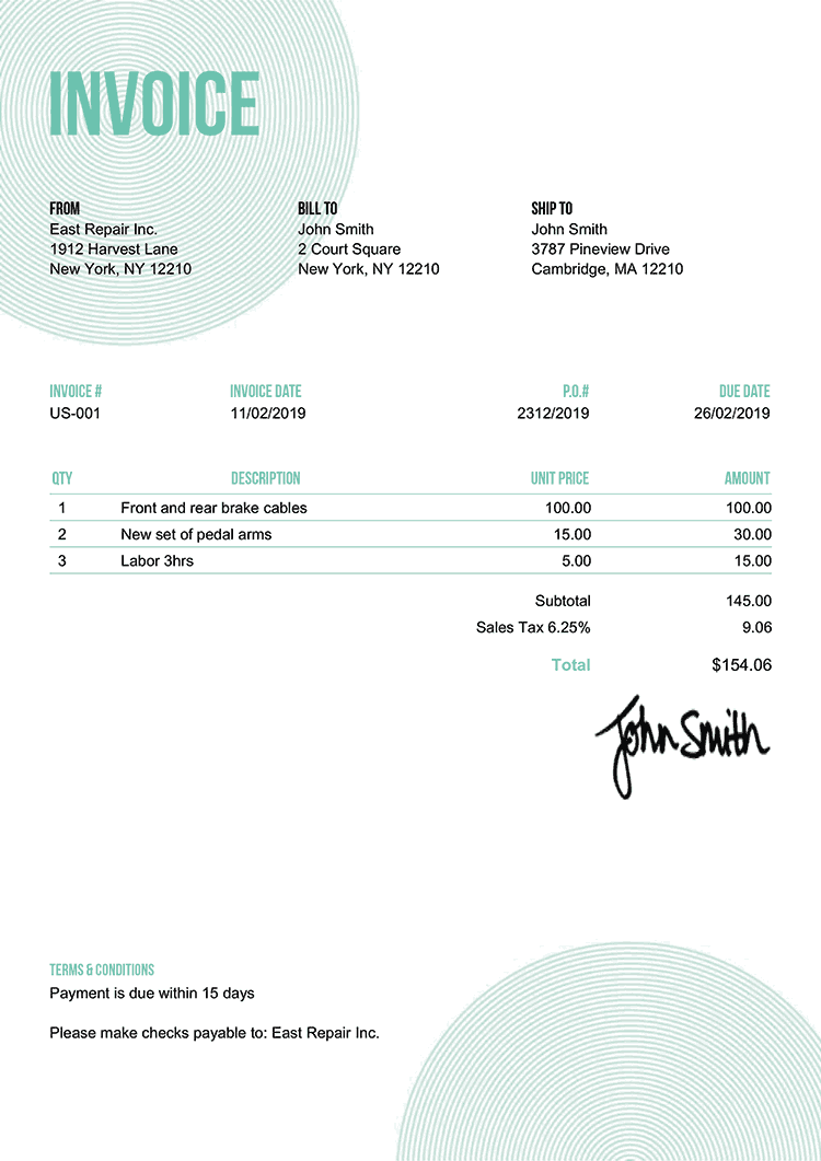 Invoice Template Us Circles Turquoise 