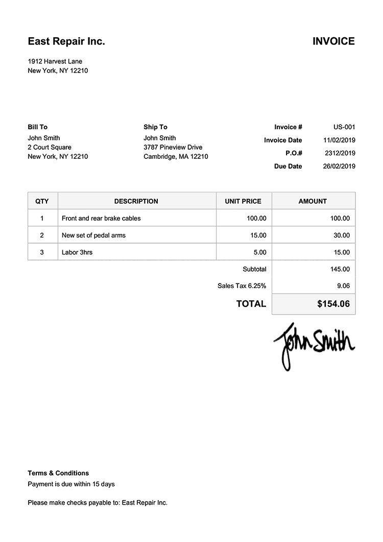 Invoice Template Us Classic White 