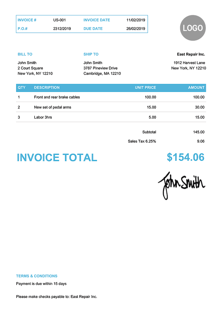 Invoice Template Us Clean Light Blue 