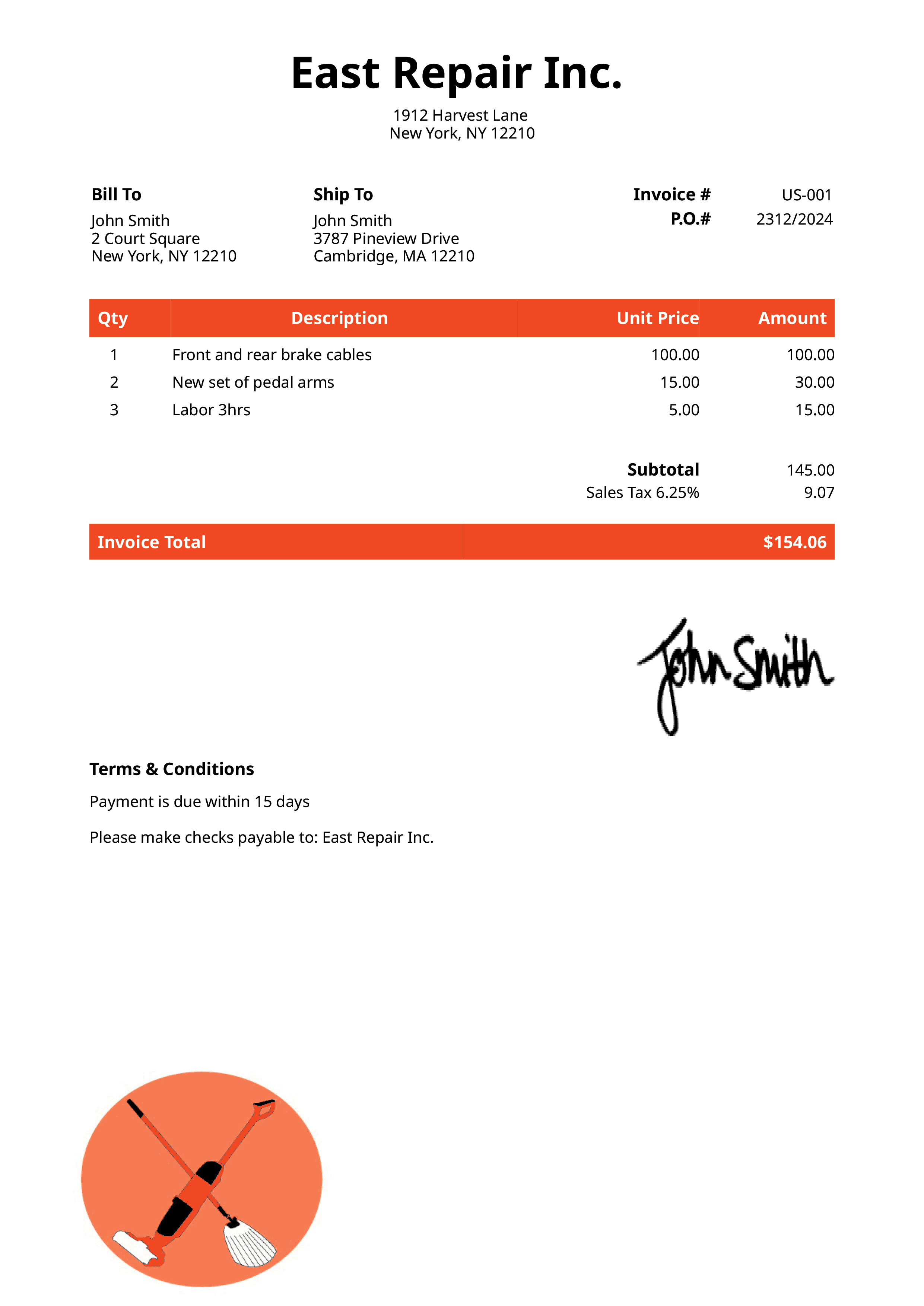 Invoice Template Us Cleaner Orange 