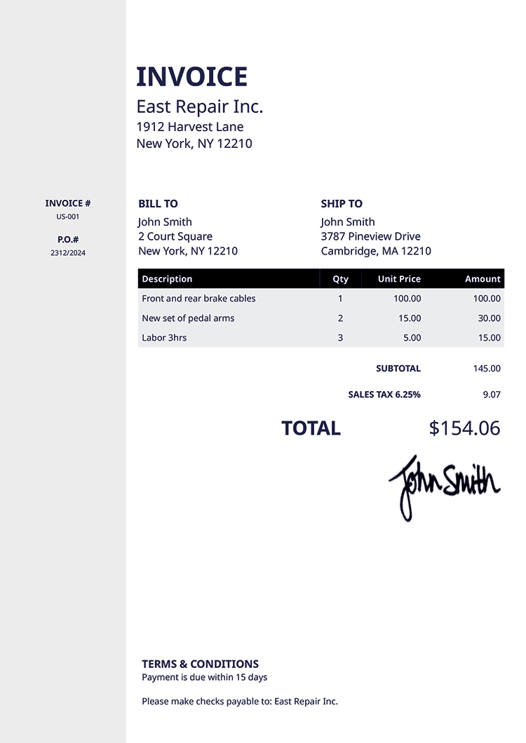 Invoice Template Us Column Black 