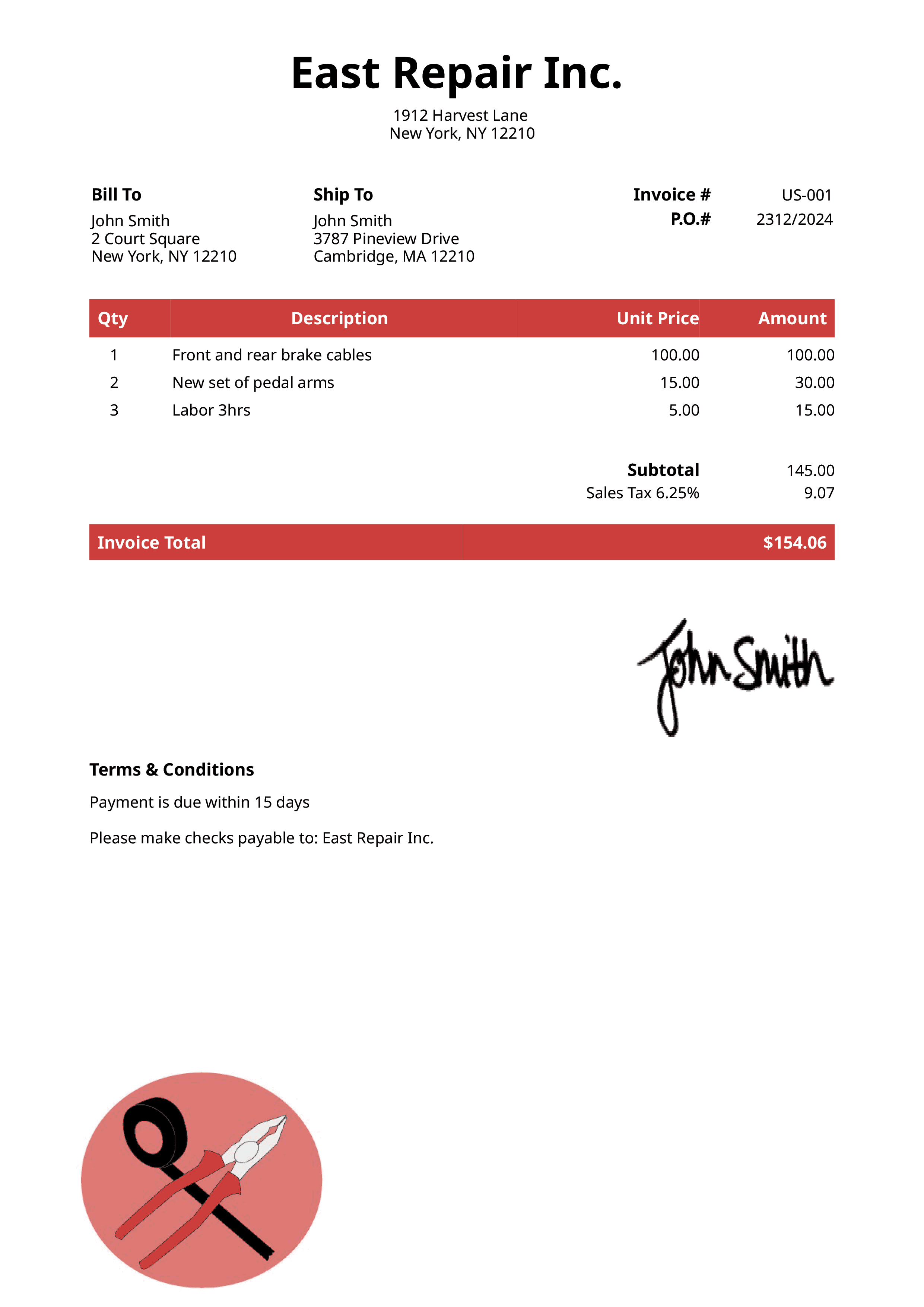 Invoice Template Us Electrician Red 