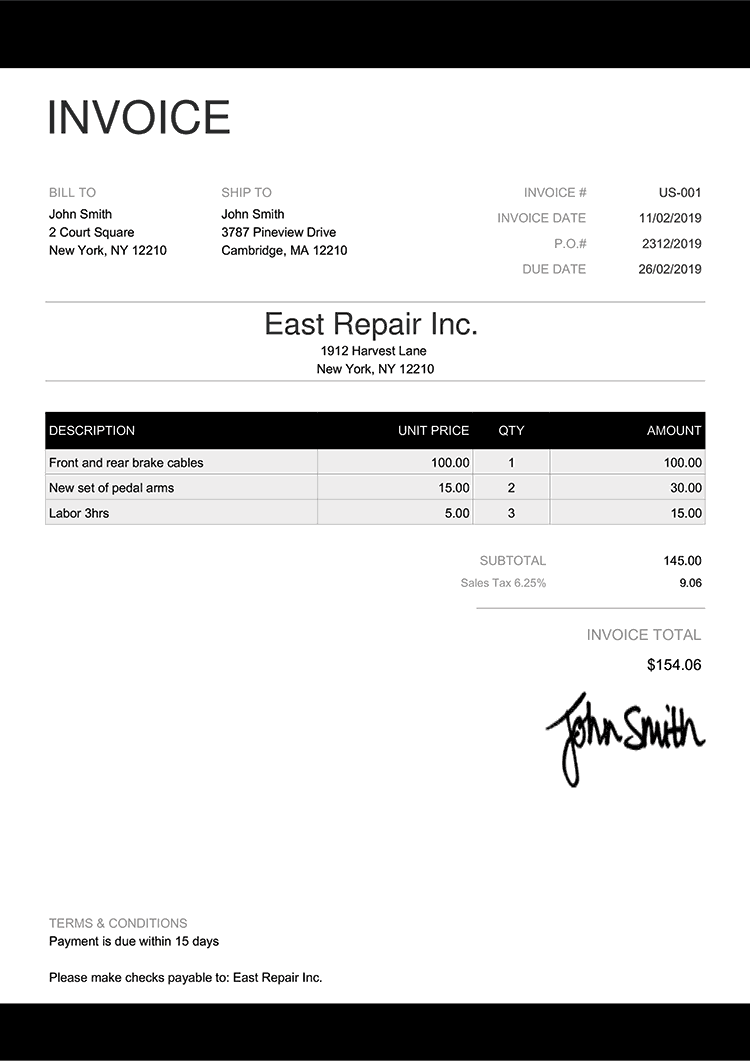 commercial invoice template united states