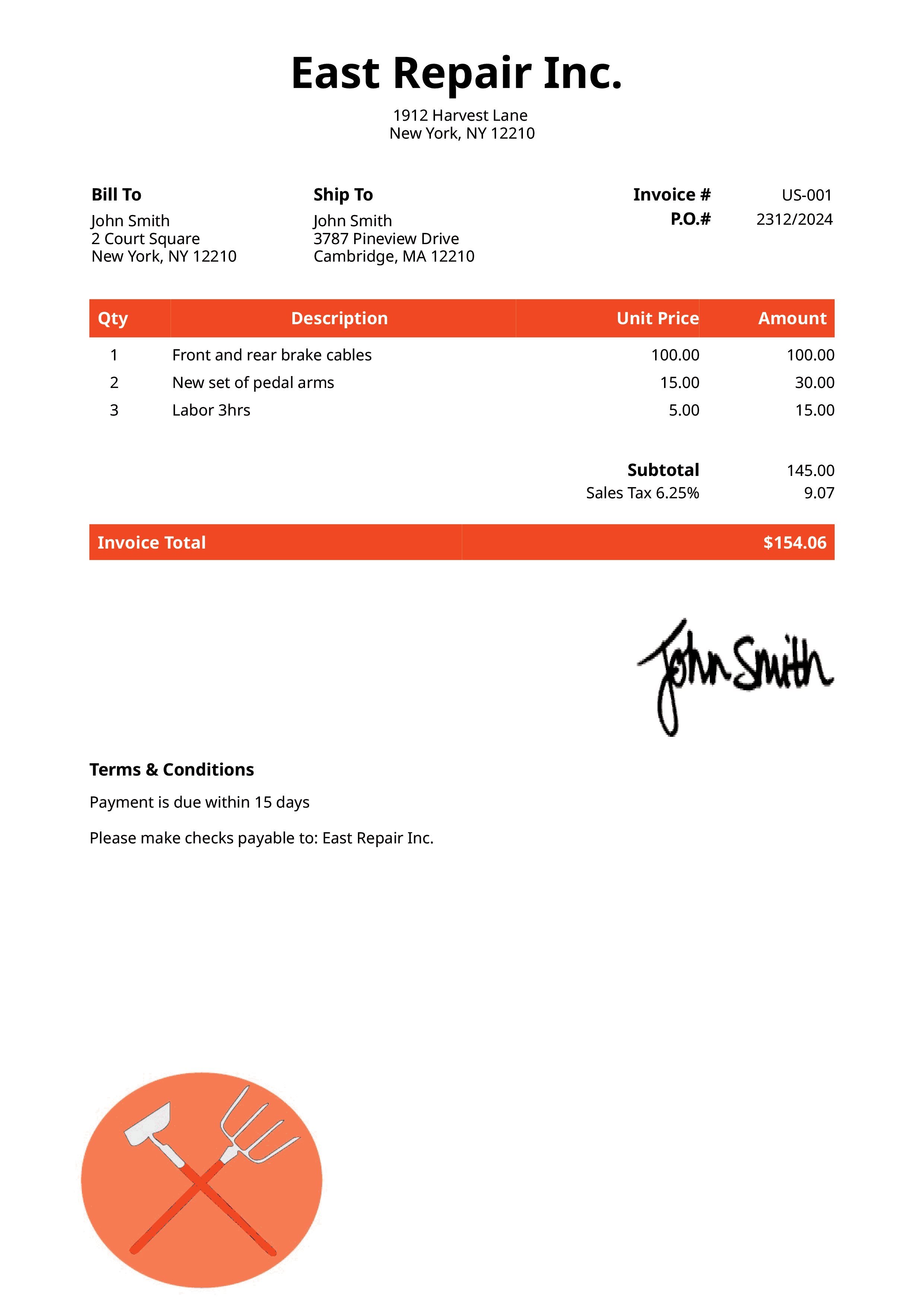 Invoice Template Us Farmer Orange 