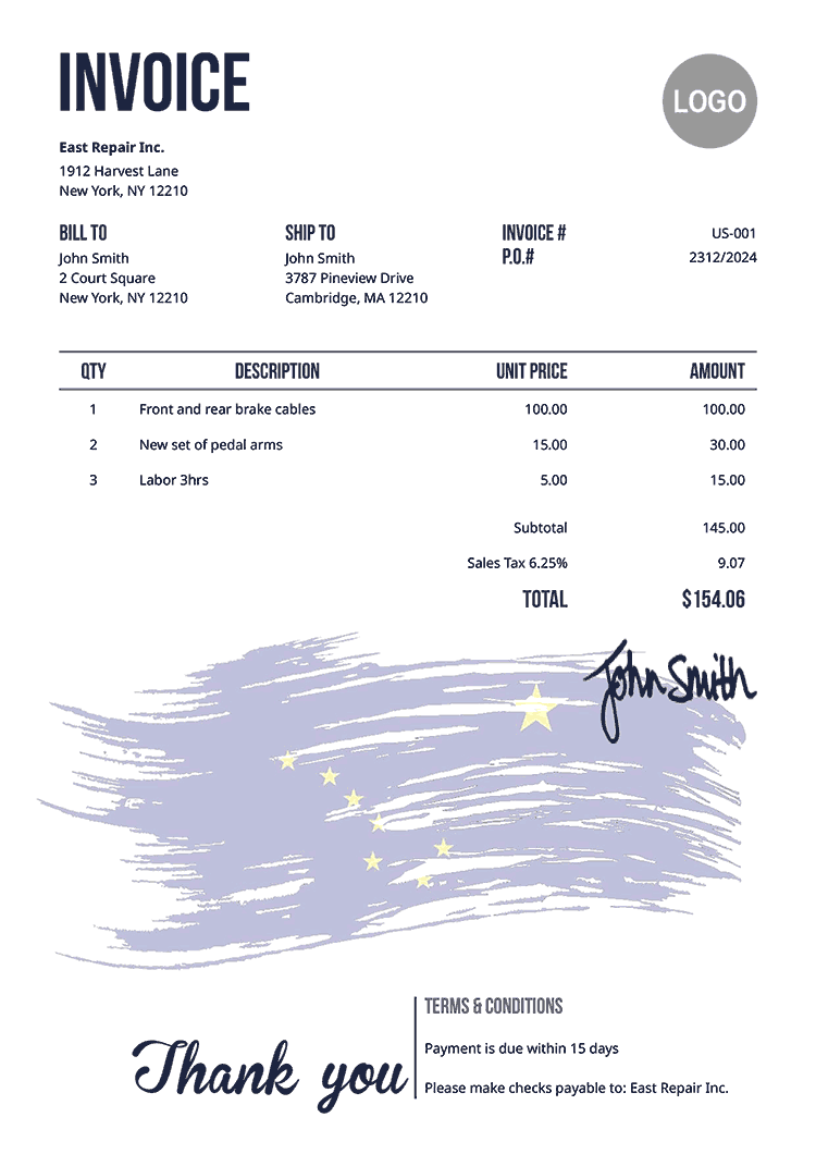 Invoice Template Us Flag Of Alaska 