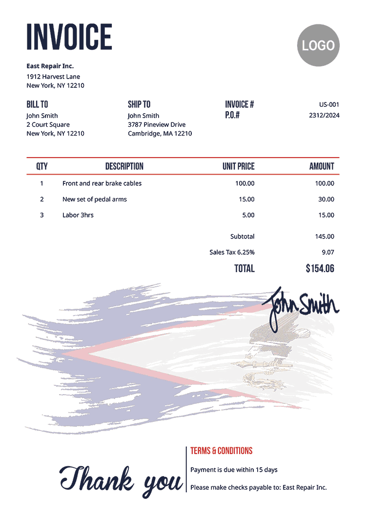 Invoice Template Us Flag Of American Samoa 
