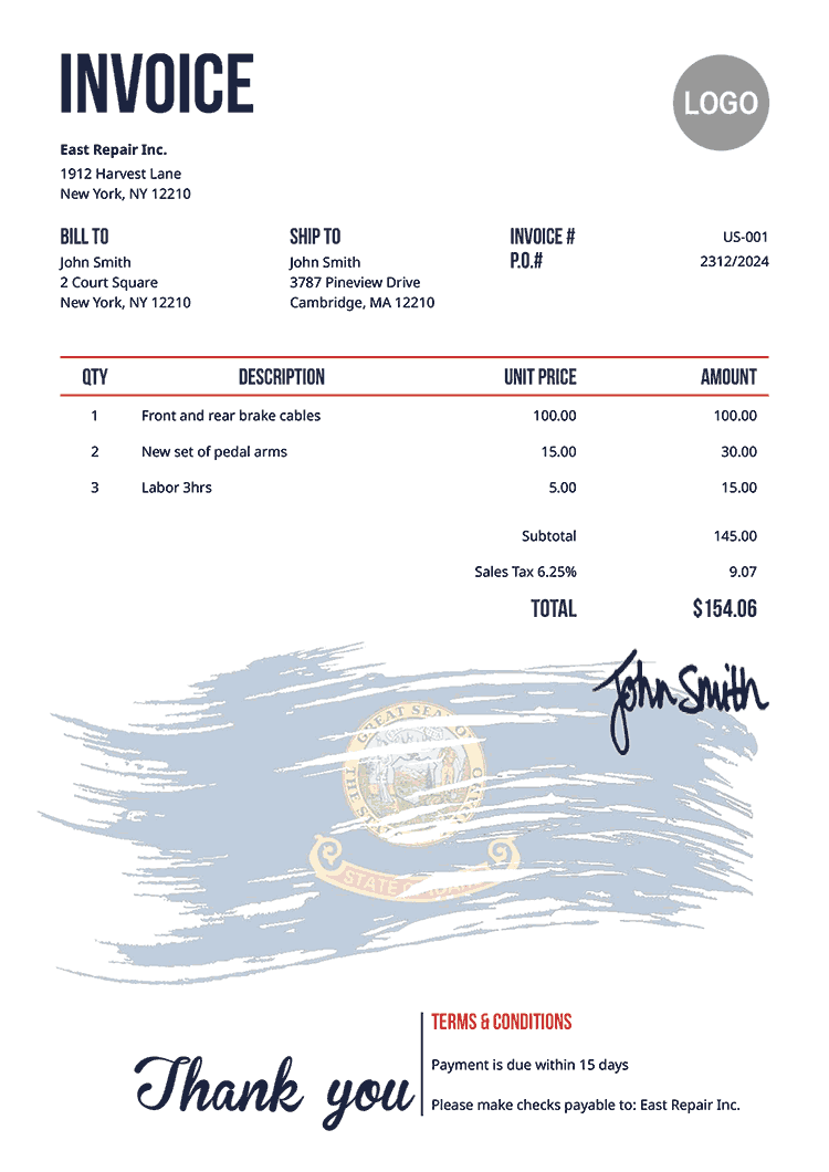 Invoice Template Us Flag Of Idaho 
