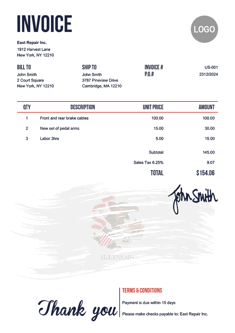 Invoice Template Us Flag Of Illinois 