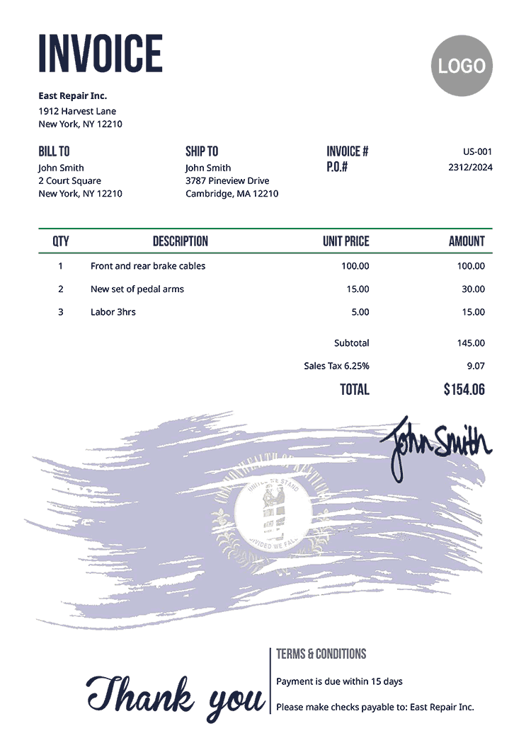 Invoice Template Us Flag Of Kentucky 
