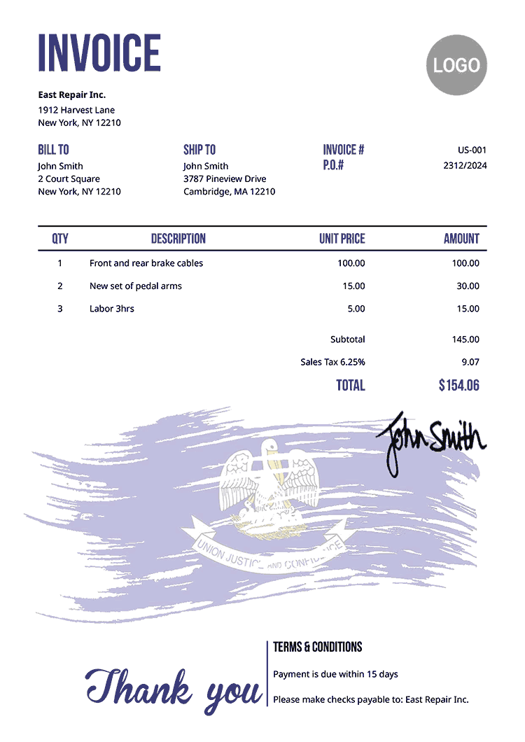 Invoice Template Us Flag Of Louisiana 