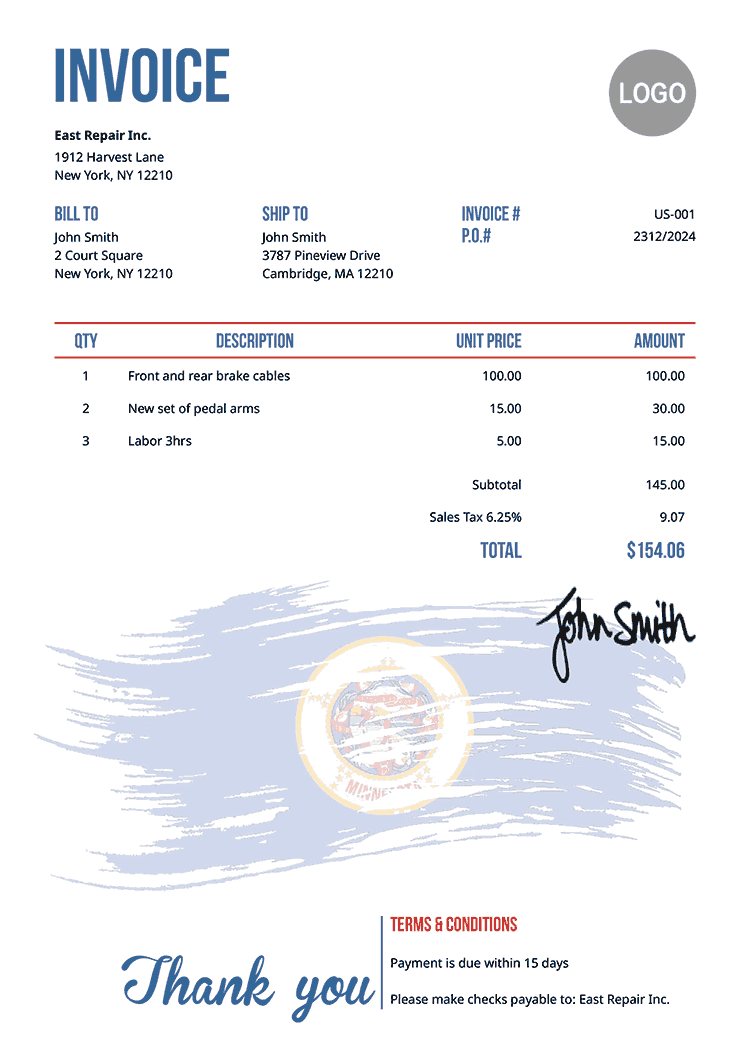 Invoice Template Us Flag Of Minnesota 