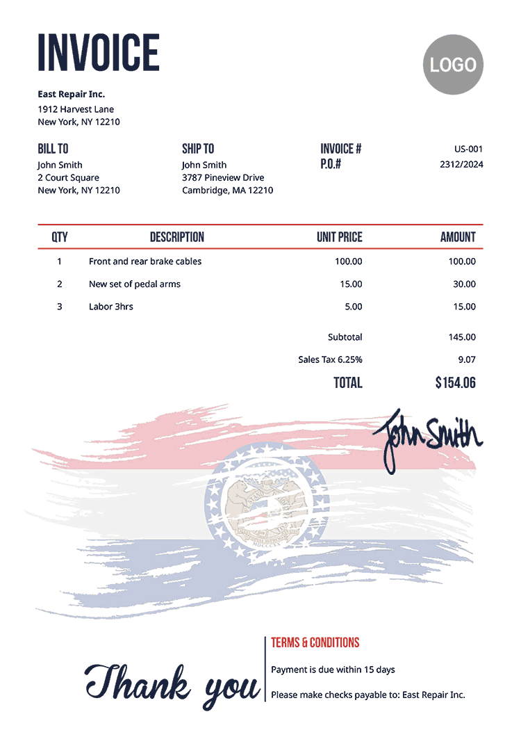 Invoice Template Us Flag Of Missouri 