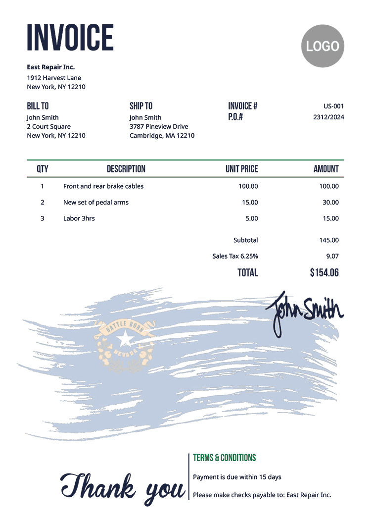 Invoice Template Us Flag Of Nevada 