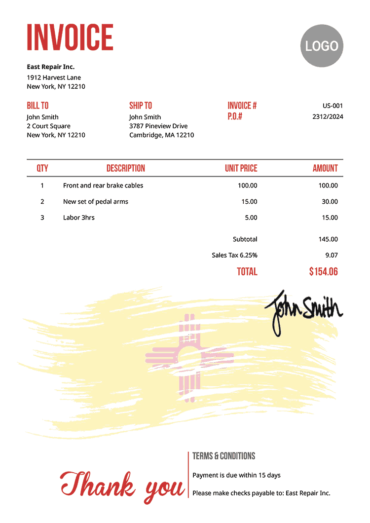 Invoice Template Us Flag Of New Mexico 