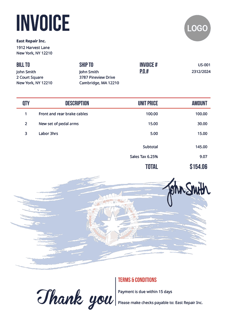 Invoice Template Us Flag Of Northern Mariana Islands 