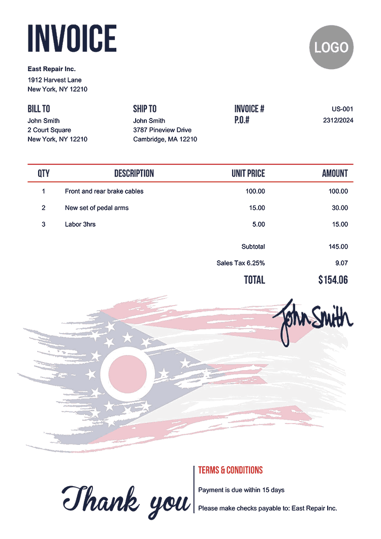 Invoice Template Us Flag Of Ohio 