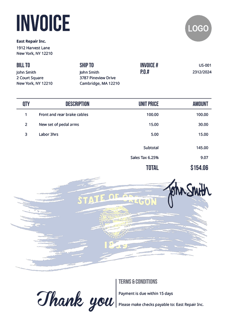 Invoice Template Us Flag Of Oregon 