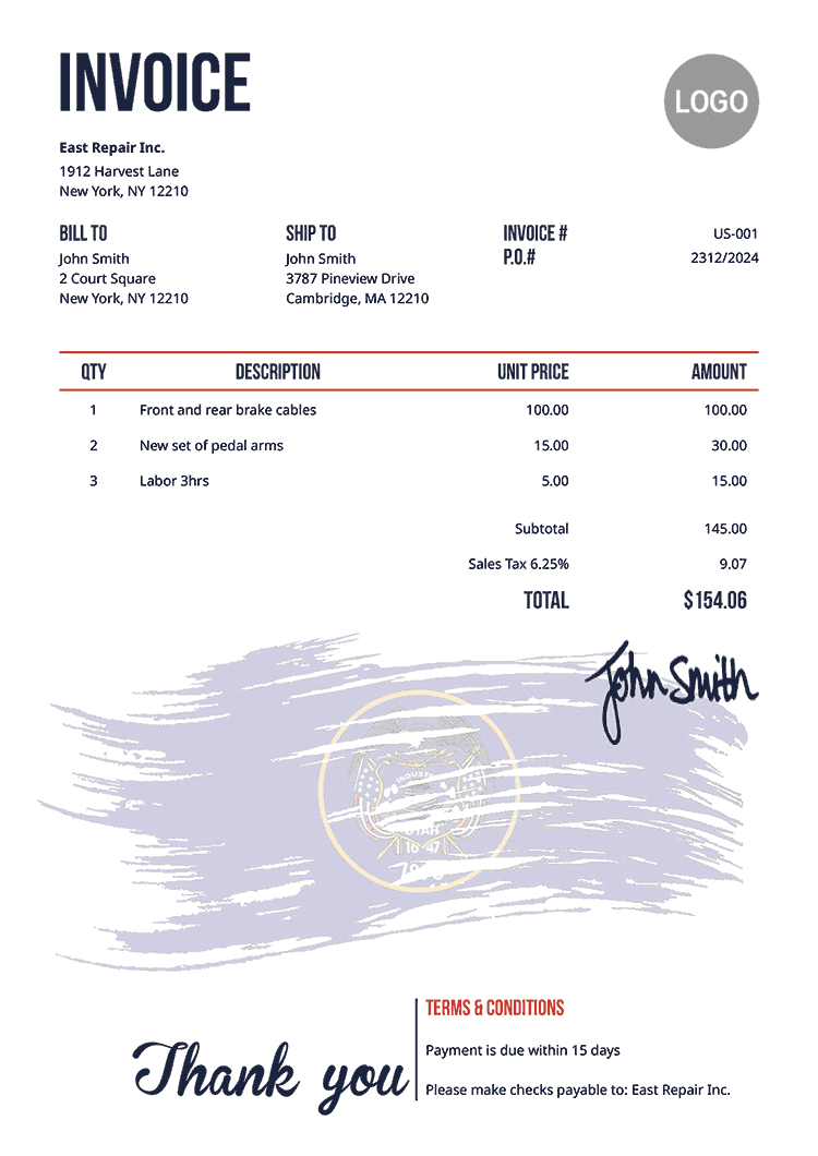 Invoice Template Us Flag Of Utah 