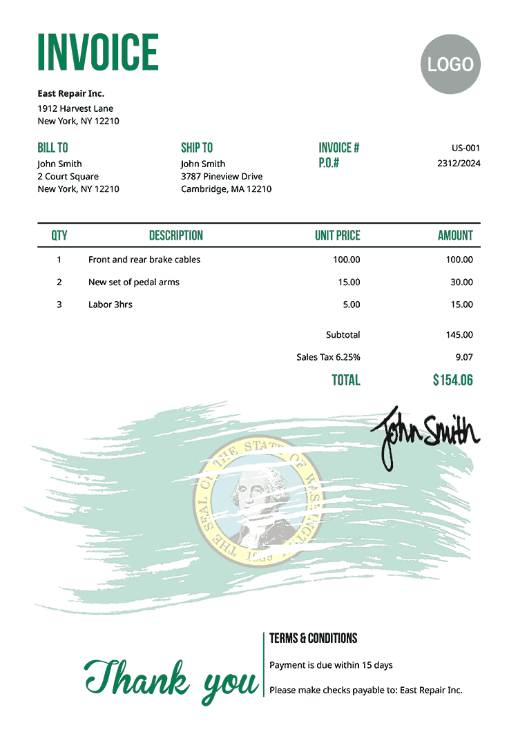 Invoice Template Us Flag Of Washington 