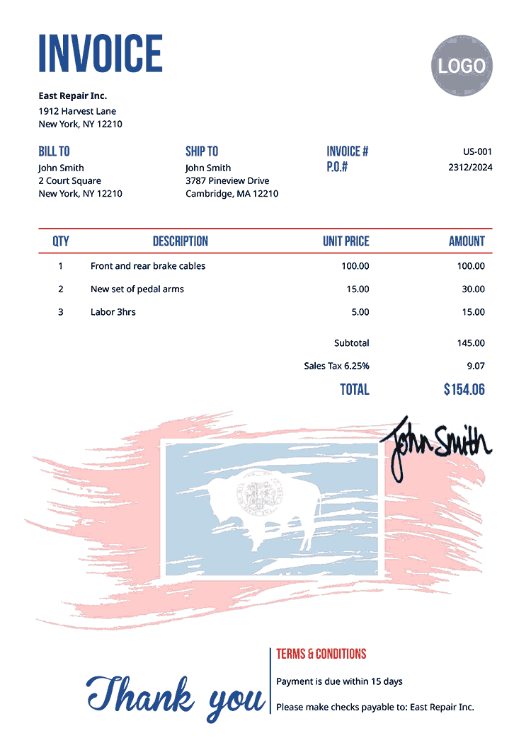 Invoice Template Us Flag Of Wyoming 