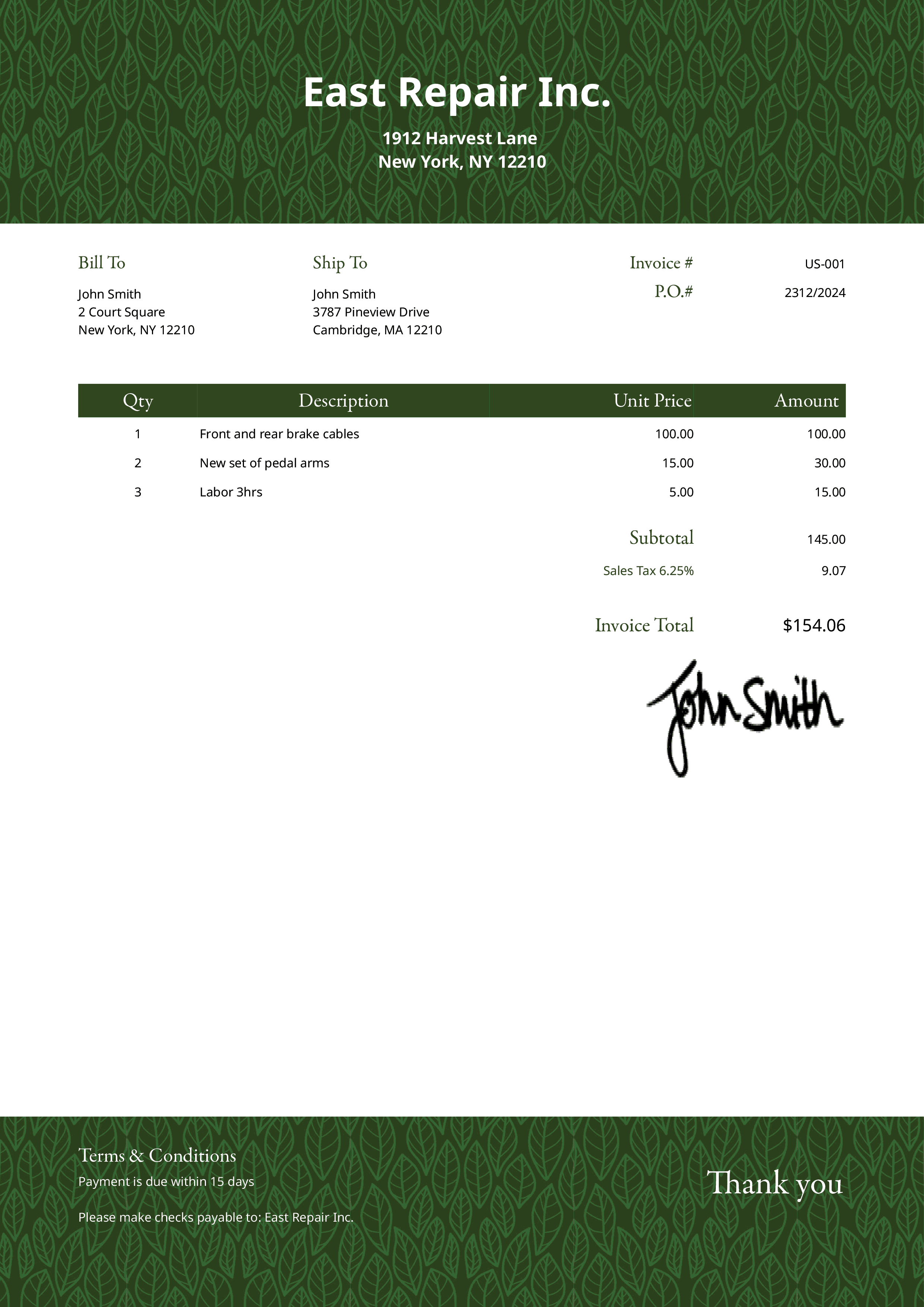 Invoice Template Us Greenery Dark 
