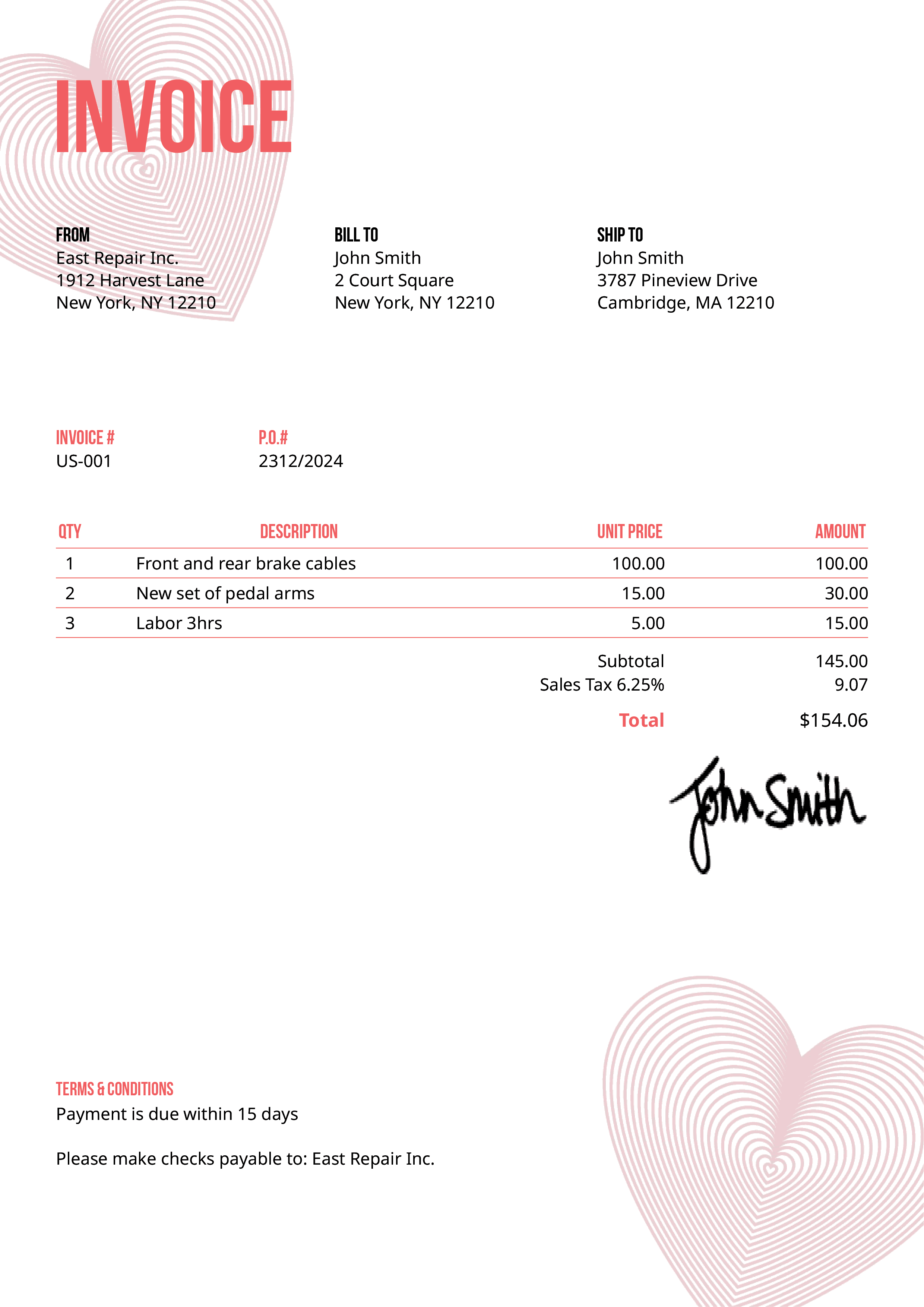 Invoice Template Us Hearts Pink 