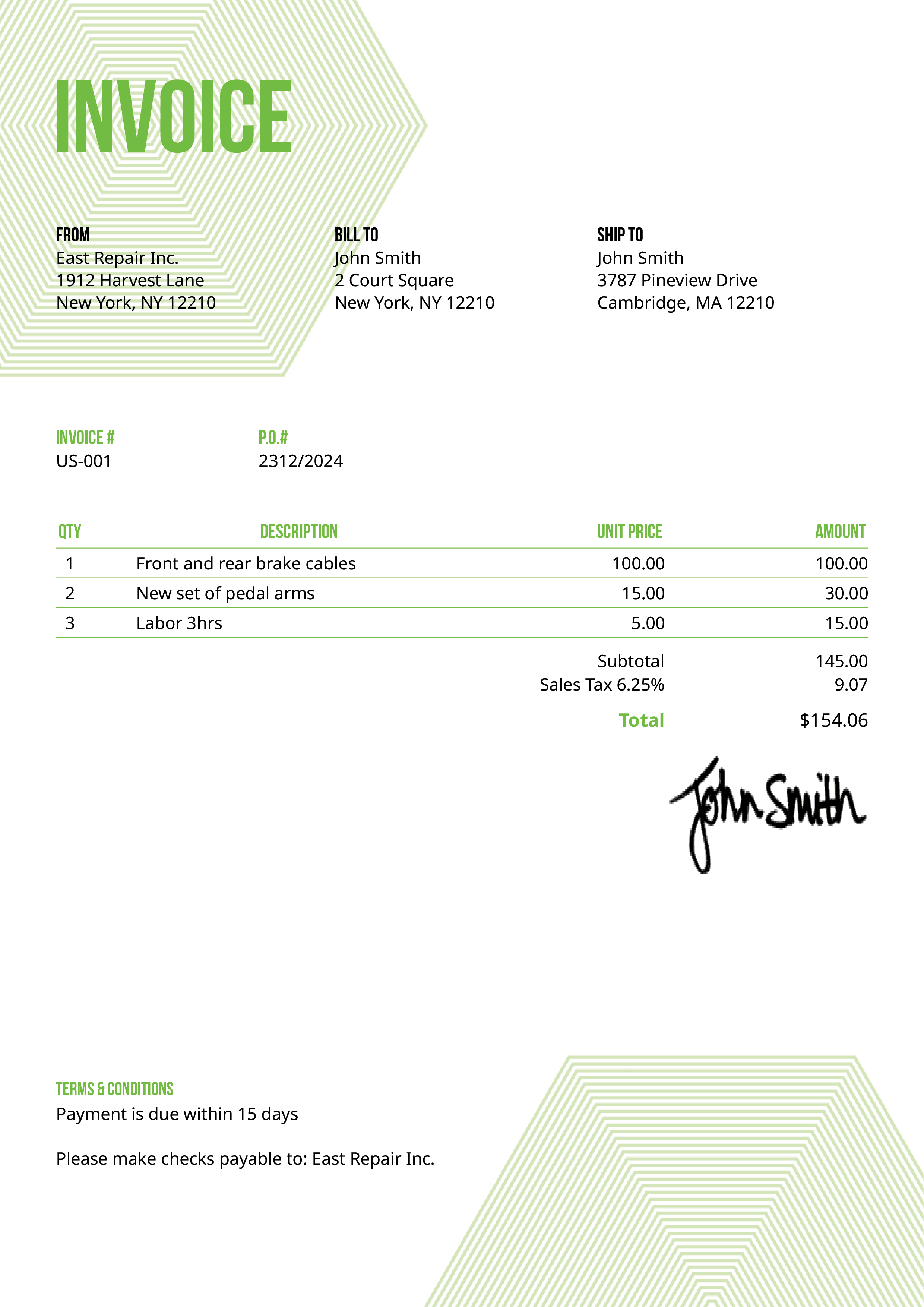 Invoice Template Us Hexagons Green 