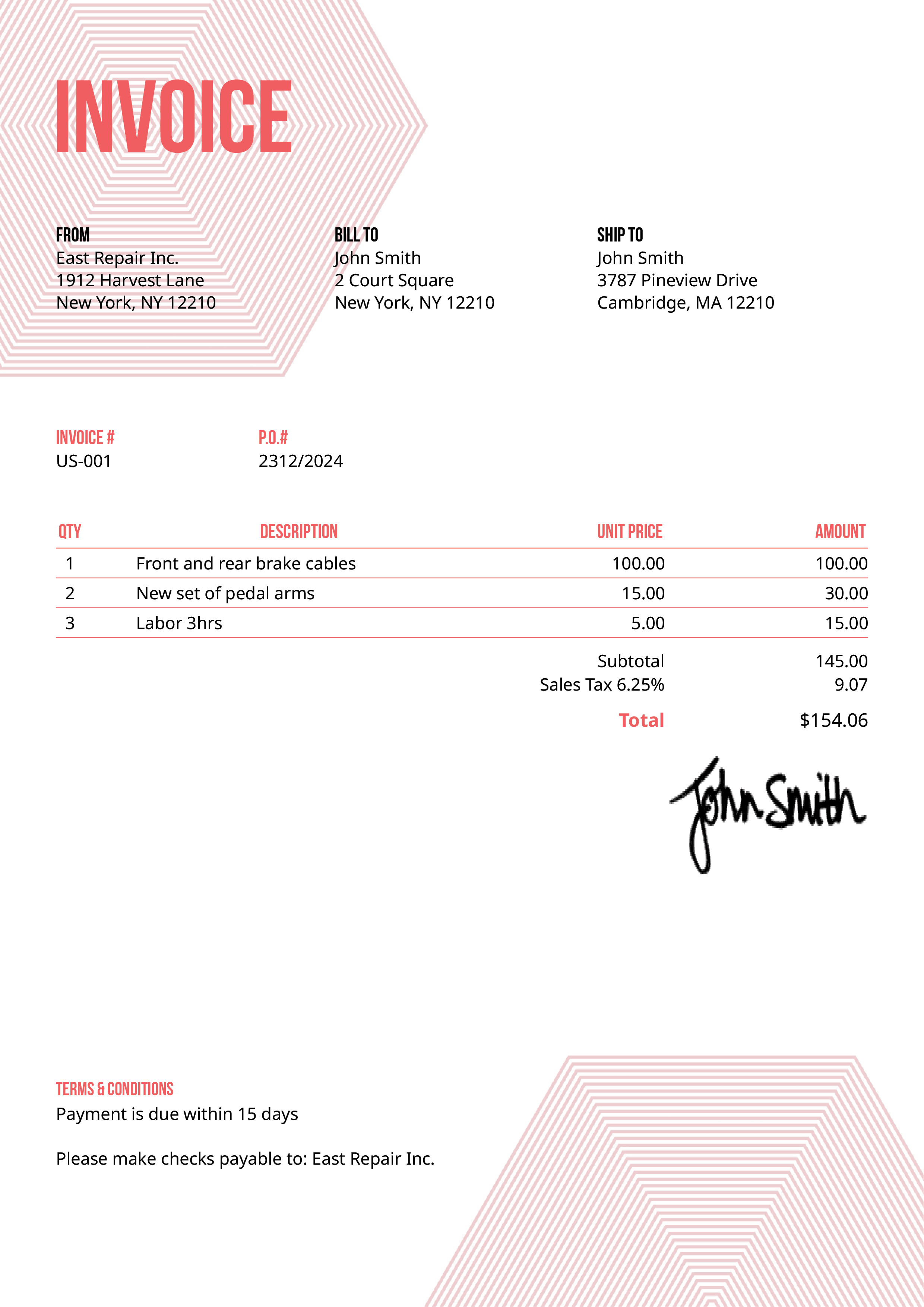 Invoice Template Us Hexagons Pink 