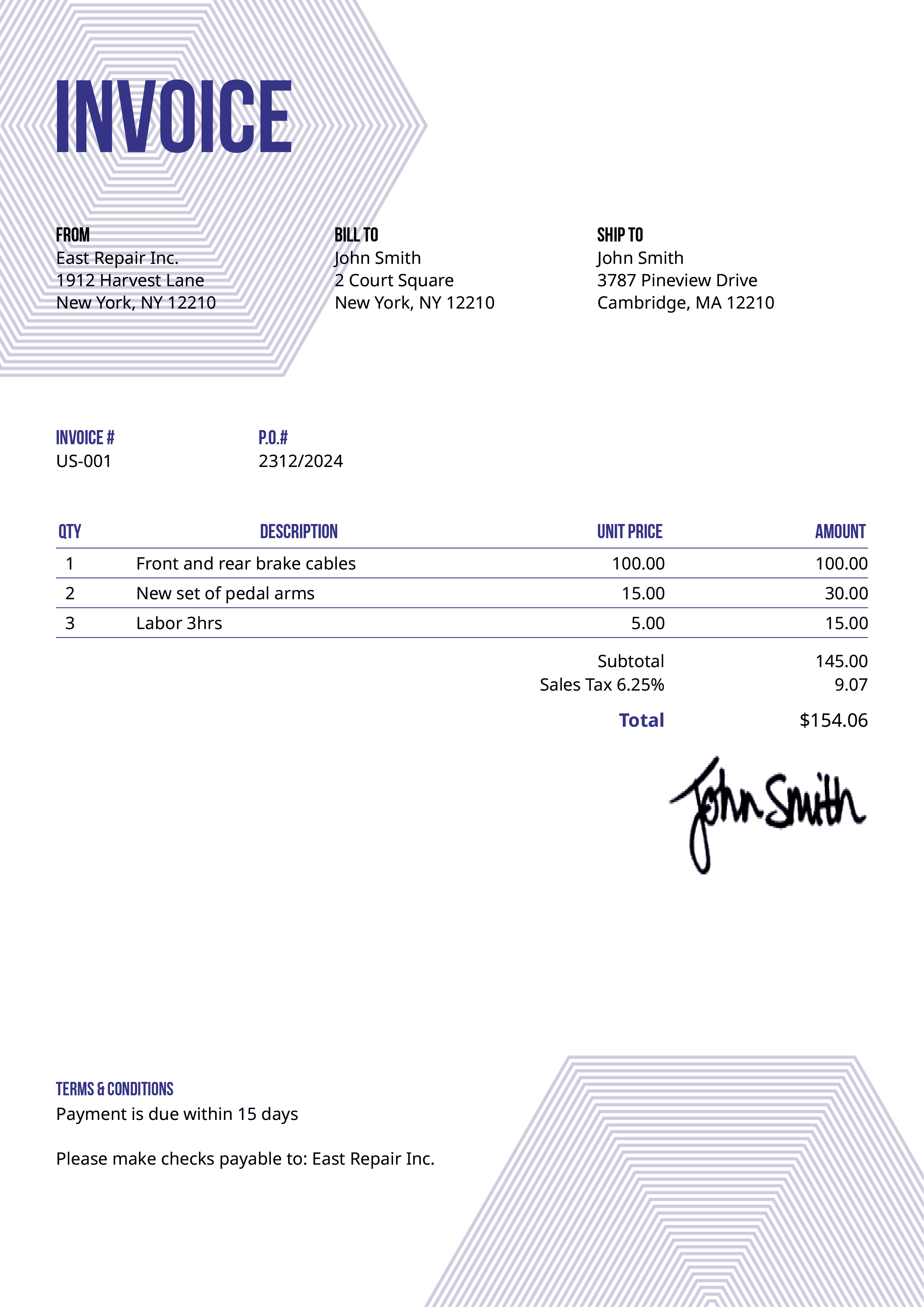 Invoice Template Us Hexagons Purple 