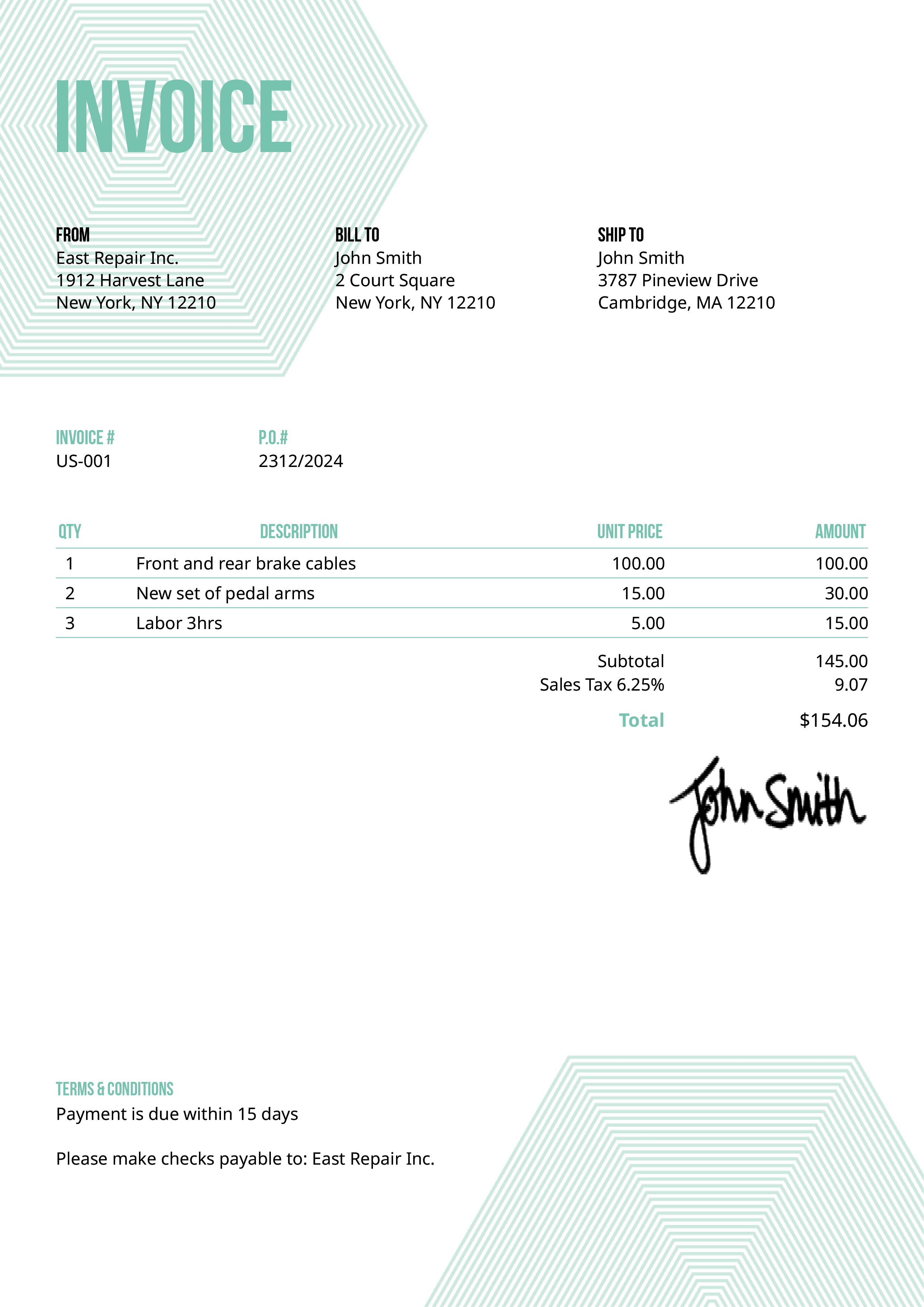 Invoice Template Us Hexagons Turquoise 