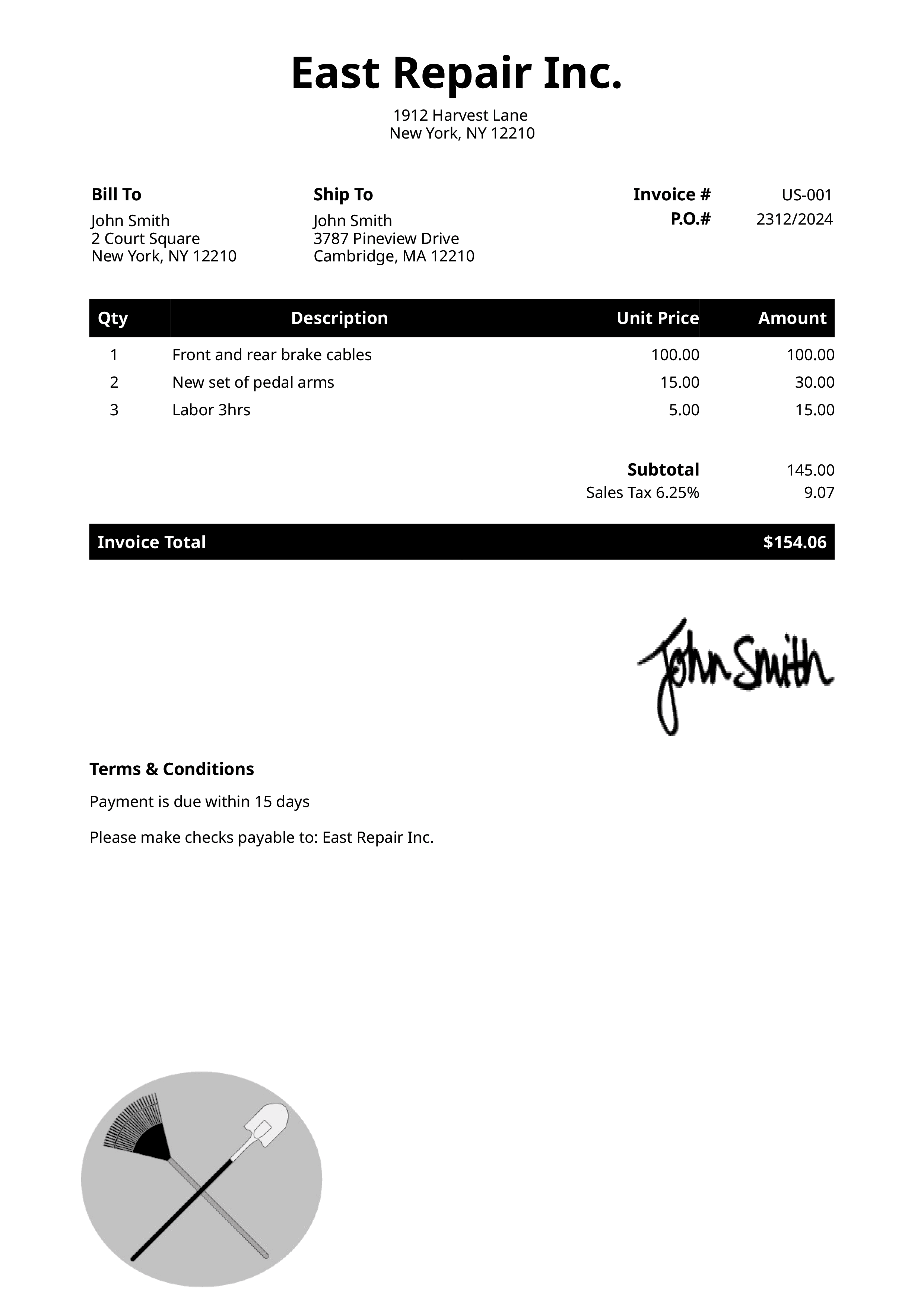 Invoice Template Us Landscaper Black 