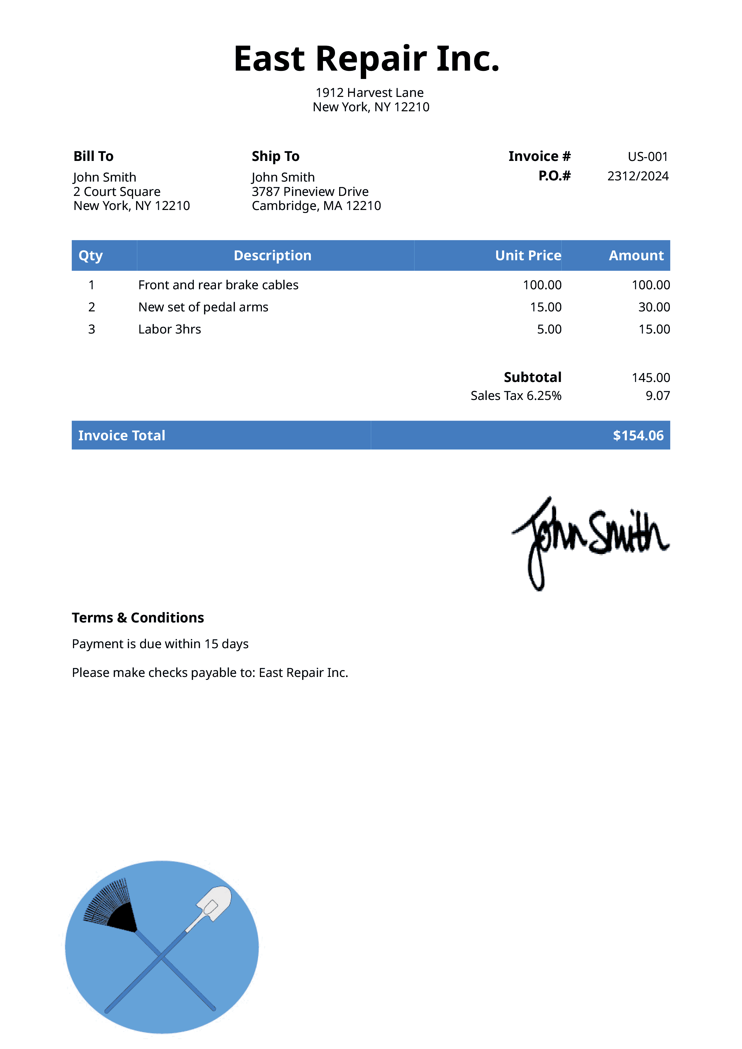 Invoice Template Us Landscaper Blue 