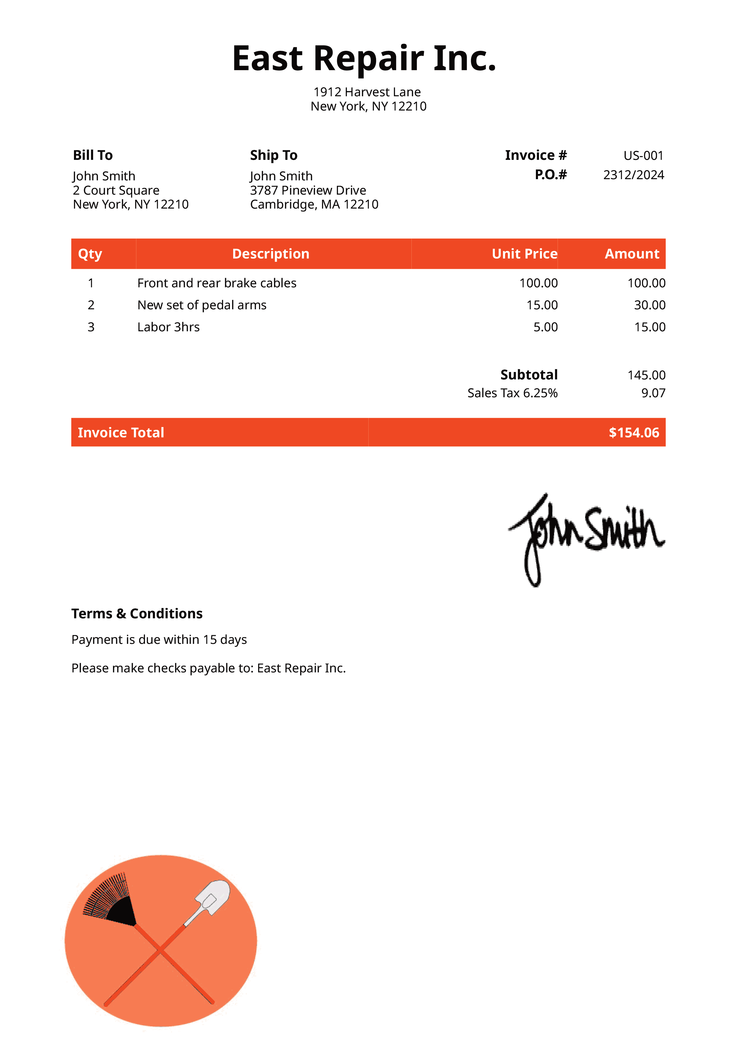 Invoice Template Us Landscaper Orange 