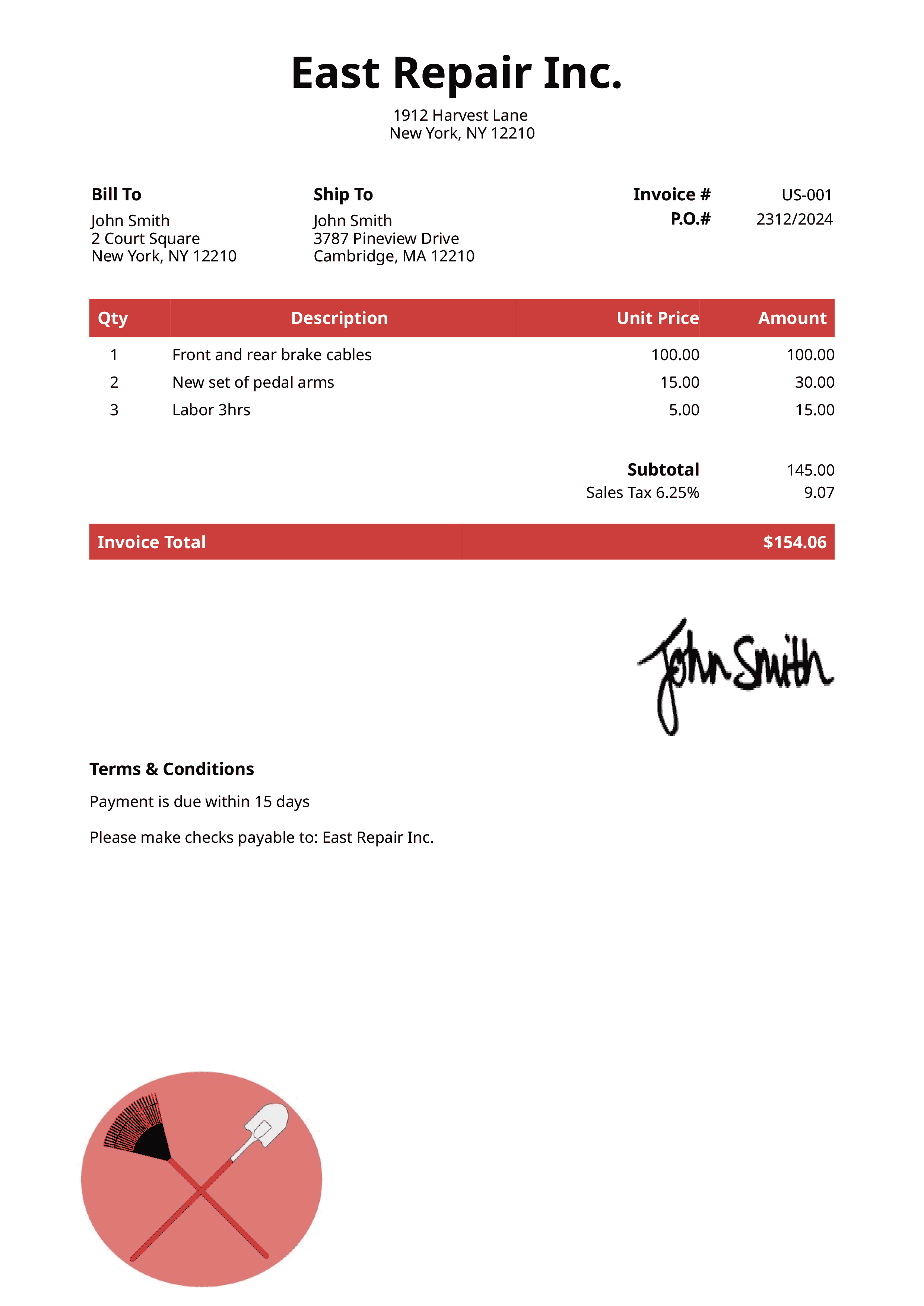 Invoice Template Us Landscaper Red 