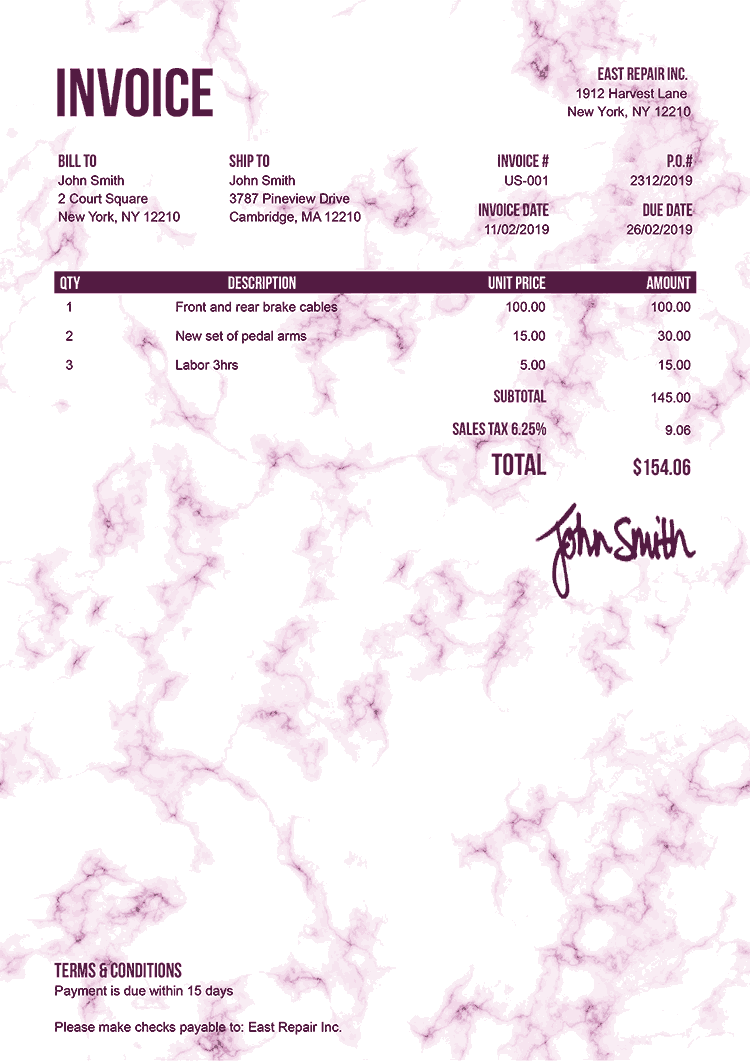 Invoice Template Us Marble Pink 