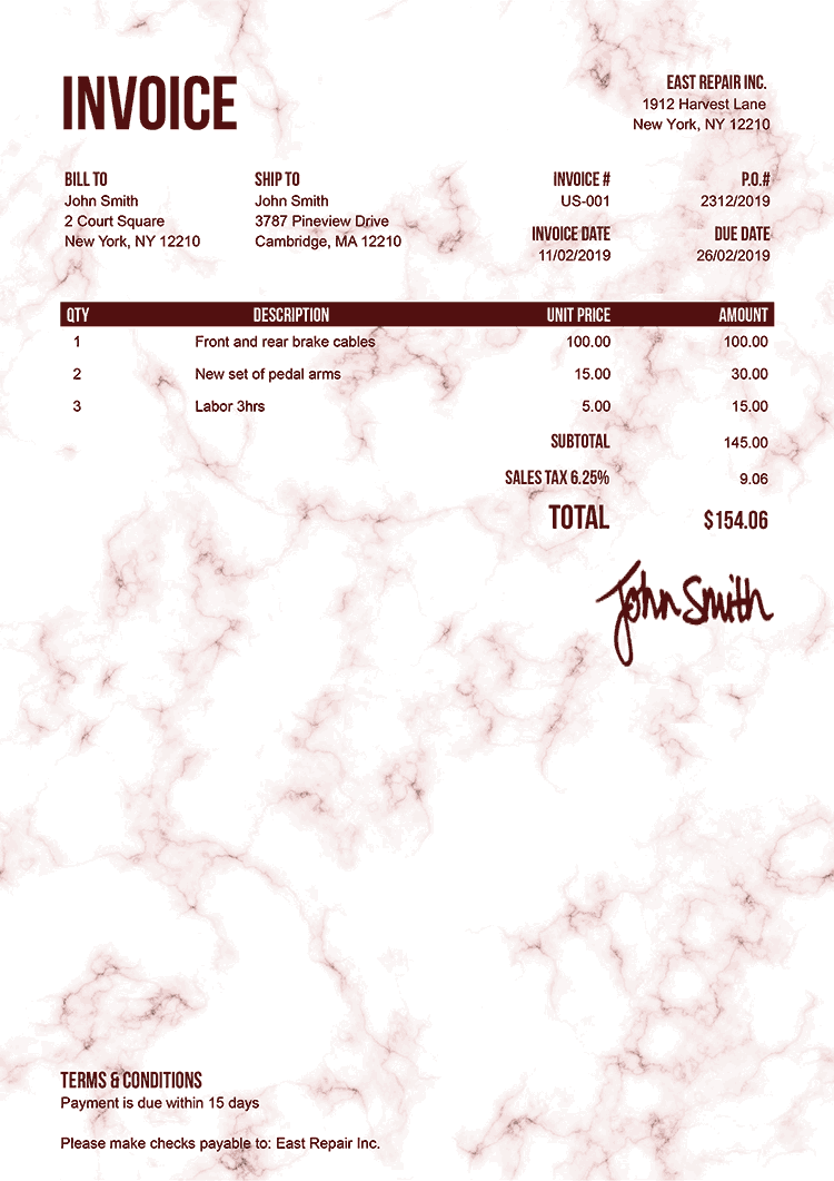 Invoice Template Us Marble Red 