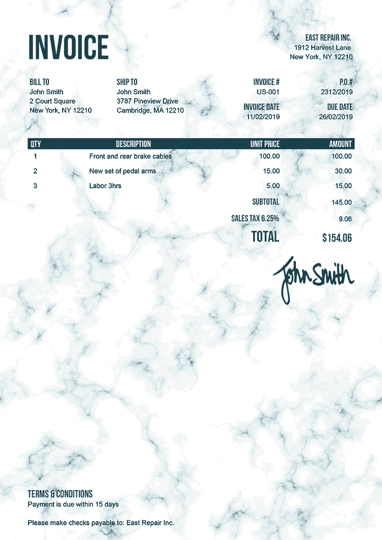 Invoice Template Us Marble Teal 