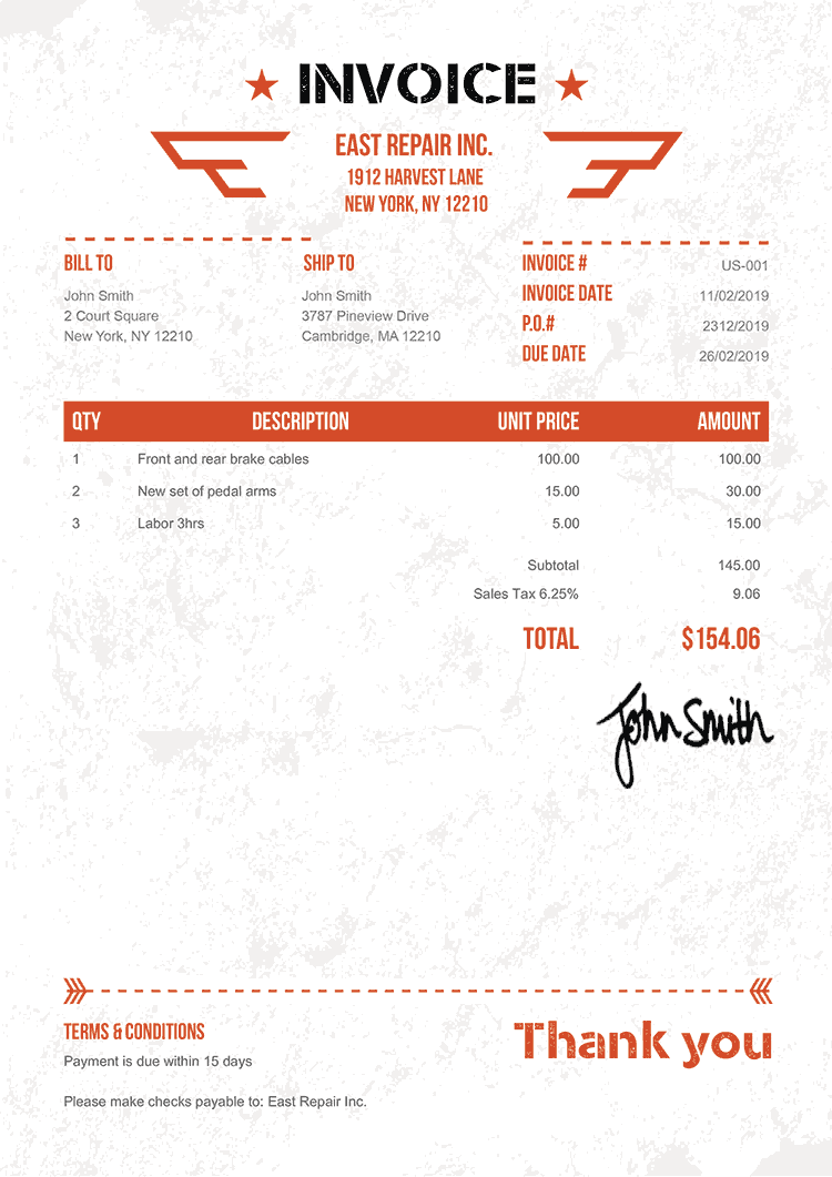 Invoice Template Us Military Orange 