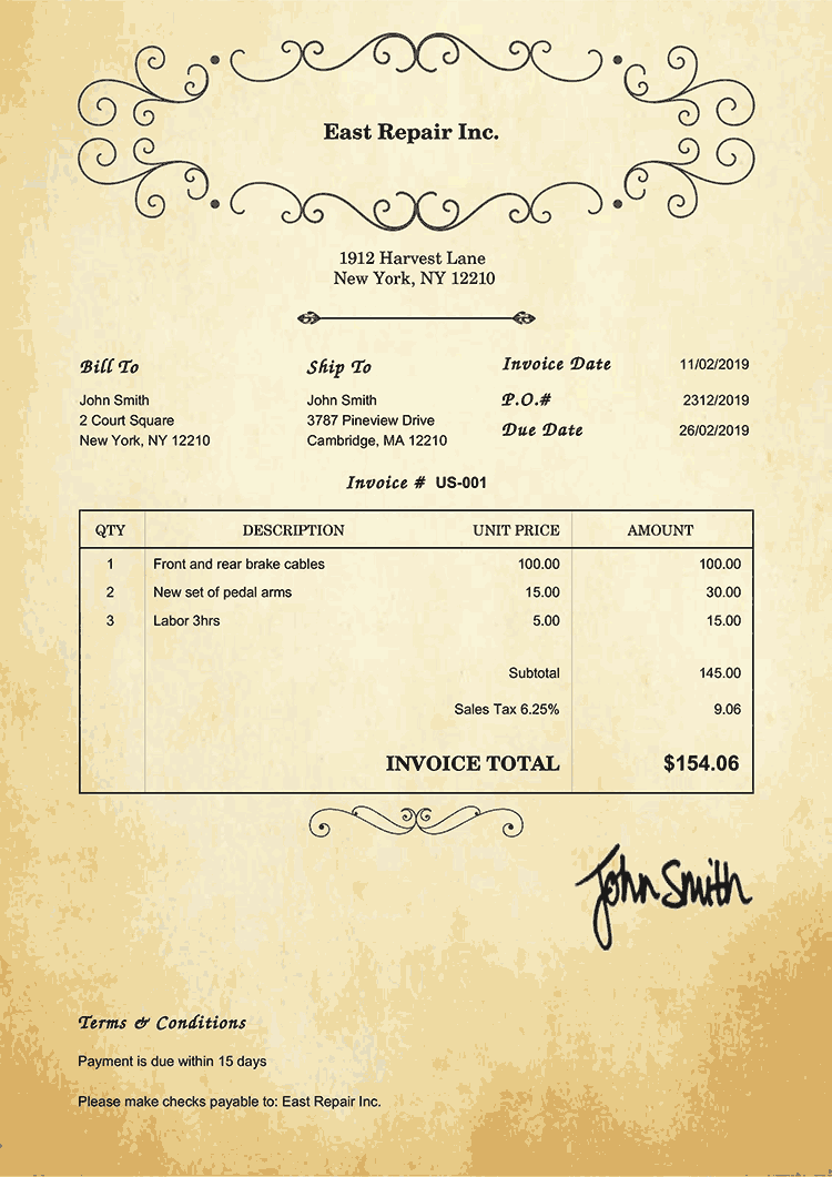 Invoice Template Us Oldie 